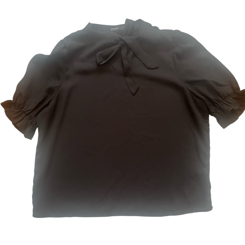 SHEIN Black Puff Sleeve Blouse with Bow